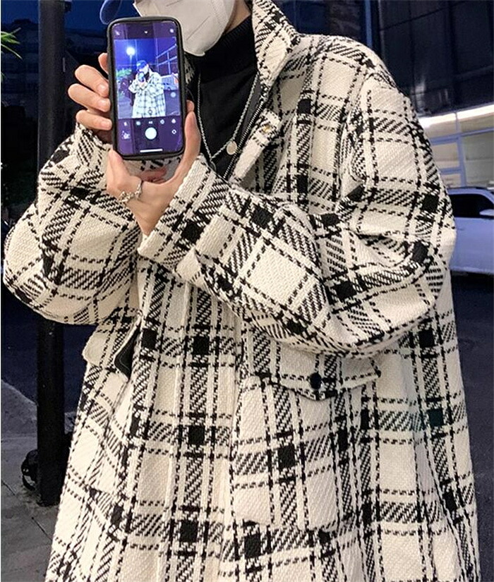 メンズ チェスターコート ビジネス コート チェック柄 アウター 服 カジュアル おしゃれ 通勤 紳士服 暖かい 裏起毛 秋冬 ジャケット スリム ストレッチ オフィス 細身 二次会｜ピリカ東京本店