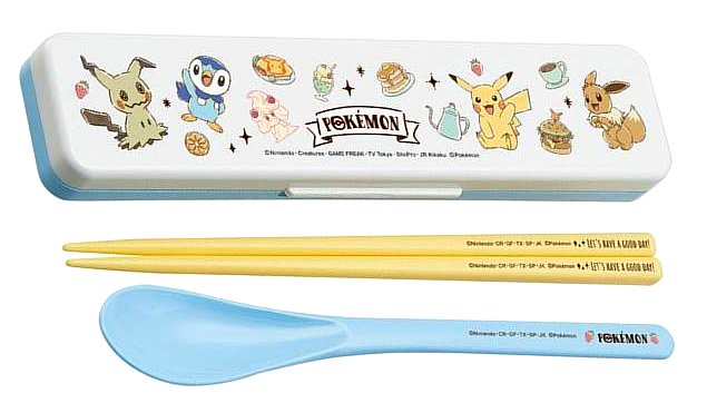 キャラクター スプーン お箸 （ コンビセット ) ケース付き ポケットモンスター（ Pokemon Cafe Art ベージュ系 ) （ ポケモン ピカチュウ グッズ おはし お箸セット ランチグッズ お弁当 カトラリー 給食 キッズ 子供 ) 【メール便 OK】画像