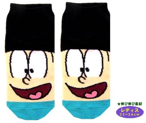 キャラクター ソックス 靴下 おそ松くん （ レディス22～24cm ) （ おそ松フェイス ブルーグリーン )画像