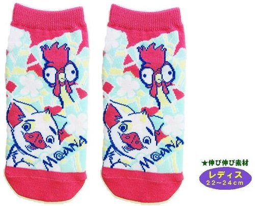 キャラクター ソックス 靴下 モアナと伝説の海 （ レディス22～24cm ) （ 動物達/ピンク )画像