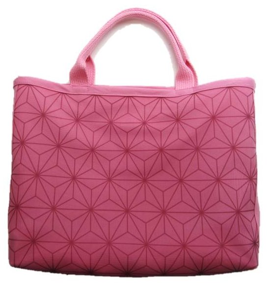 生地メーカーのサンプル品ため１点限り 裏地付き 手作りメッシュバッグ 麻の葉柄