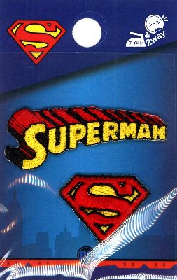 キャラクター 刺しゅう ワッペン スーパーマン （ アメリカン コミックヒーロー ) 大きさ（ 本体　約2×4.5cm・約2×2.5cm ）計2枚入り （ キャラクターワッペン アップリケ アイロン 刺繍 マーク キッズ 男の子 女の子 入園 入学 )画像