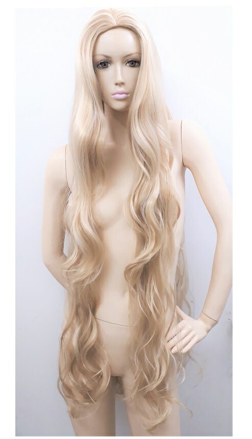 【送料無料】 コスプレ ウィッグ　スーパーロング ウェーブヘアー　(fe-120TF  シャンパンゴールド・金髪 ウィッグネット付き) 【ディズニー 塔の上のラプンツェル 】【ディズニー アナと雪の女王】風 ハロウィーン コミケ ファッション イベント　撮影会 仮装 かつら
