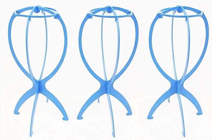 市場 送料無料 ウィッグスタンド ブルー かつら 簡単組み立て お得な3個セット