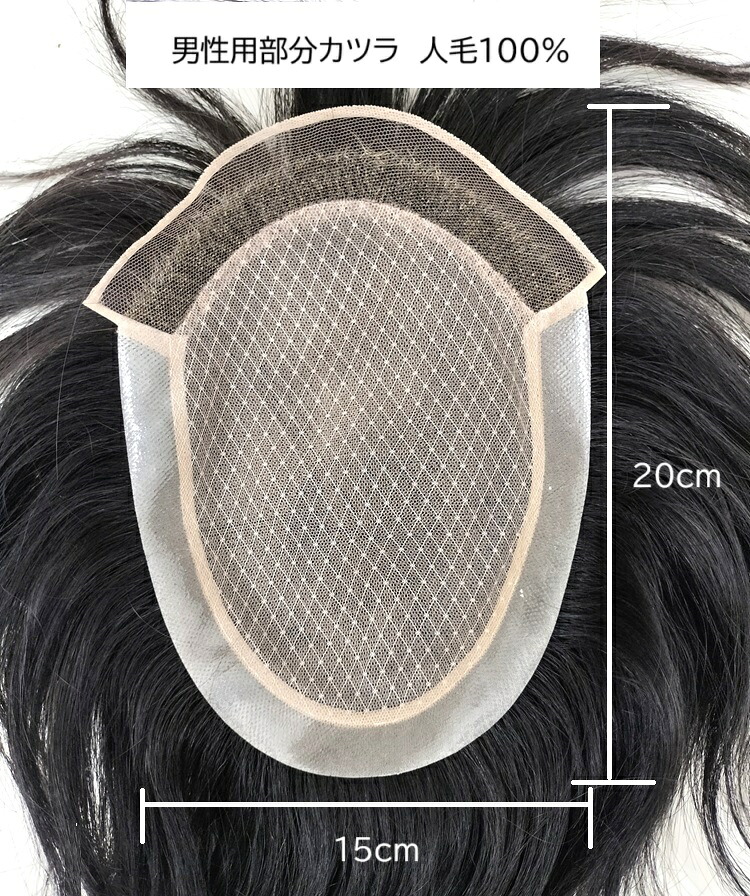 成人男性用分け取りかつら 人毛１００％  生え際向こう正面スピード競技（EM-wg-lace 15cm×20珊 引き抜き手あい ナチャラルブラック毛長15珊