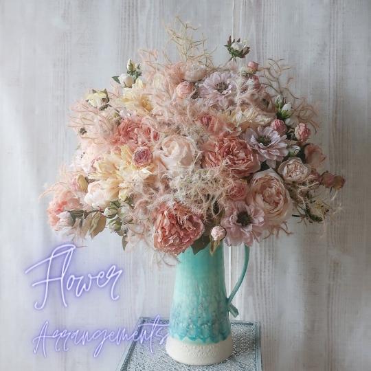 造花 ダリア＆ピオニーの御花申し合わせ スモークツリー シャビーシック 御花差し上げ物 差し上げ物 花 差し上げ物 生まれ落ちる日 生まれ落ちる日差し上げ物 開業祝賀会 開店祝賀会 開院祝賀会 営造祝賀会 一緒になる祝賀会 一緒になる祝する日  母の日  敬老の日 お悔やみ お供え お見まい 美術御花