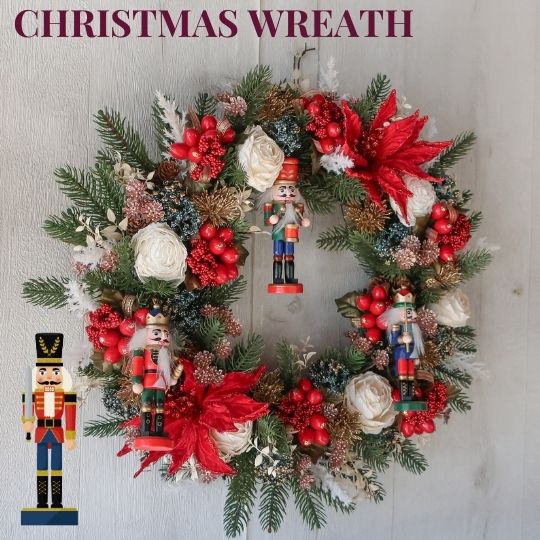クリスマスリース くるみ割り人形 バレエ チャイコフスキー ナットクラッカー 発表会 クリスマス 玄関 リース 装飾 ディスプレイ 造花 アートフラワー 誕生日プレゼント 開店祝い 新築祝い 結婚祝い 結婚記念日 フラワーギフト プレゼント