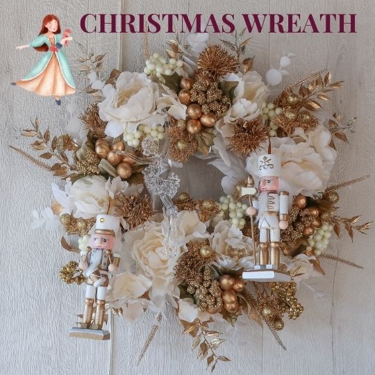 クリスマスリース くるみ割り人形 バレリーナオーナメント付き バレエ チャイコフスキー 発表会 クリスマス 玄関 リース 装飾 ディスプレイ 造花 アートフラワー 誕生日プレゼント 開店祝い 新築祝い 結婚祝い 結婚記念日 フラワーギフト プレゼント