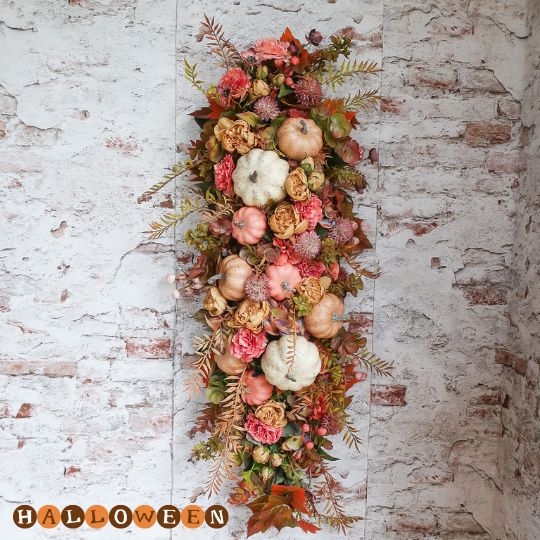 西洋カボチャのオータムスワッグ  ハロウィン 円光ウィーン 西洋カボチャ 造花 部屋の入り口 飾りつけ  差し上げ物 生まれ落ちる日 御花差し上げ物 花 差し上げ物 オータムスワッグ