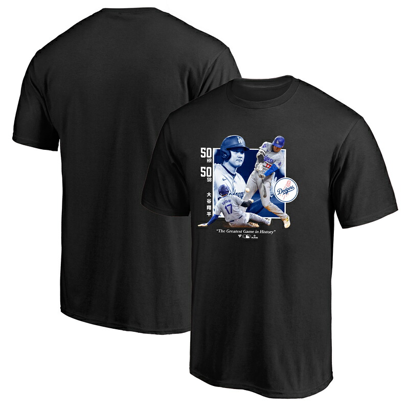 ドジャース 大谷翔平 50-50 Greatest Game Tシャツ ブラック 野球 ウェア 達成記念 MLB ホームラン 24AW(ML01-24FW-0012)