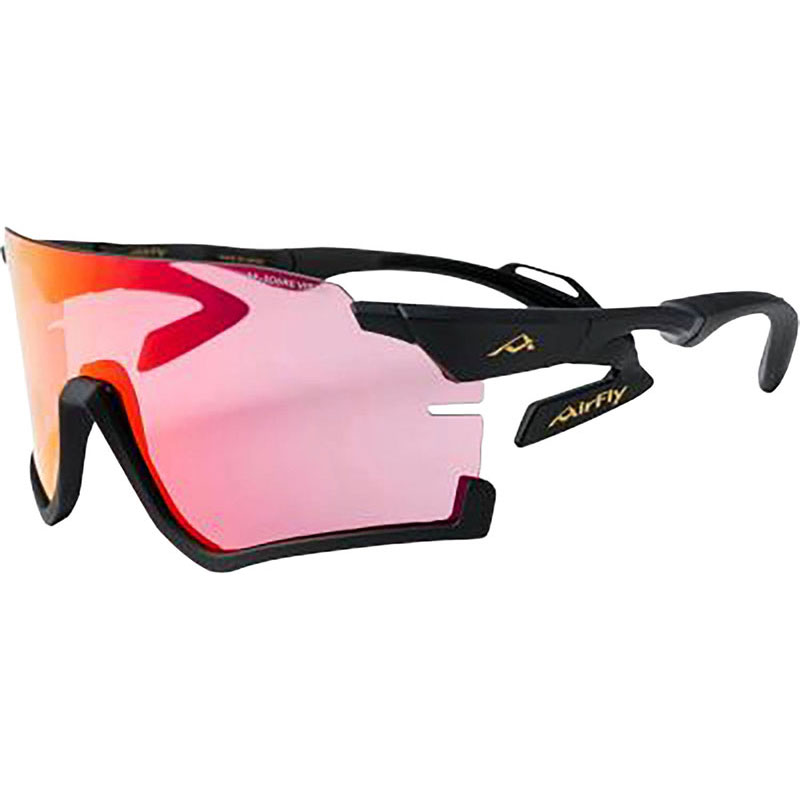 Airfly エアフライ鼻パッドがないスポーツサングラスAF-306 C-2REブラックマット ピンクミラーシリンダーレンズ装着(防曇加工・撥水加工)マルチスポーツ サングラス(af306c2)｜ピットスポーツ　店