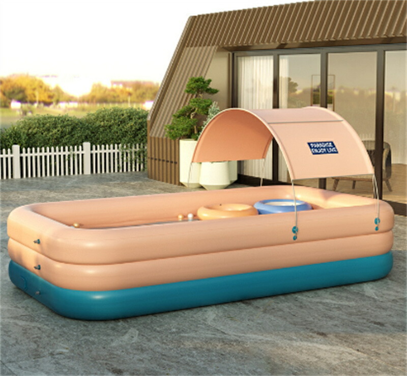 家庭用プール 2.6m 子供用 エアプール 自動充気 ビニールプール 水遊び 大型 長方形 ベビープール キッズプール 水遊び エアープール浮輪 可愛い おしゃれ 面白 ビーチ ナイトプール 庭 室内 室外 涼しい 空気入れ付き