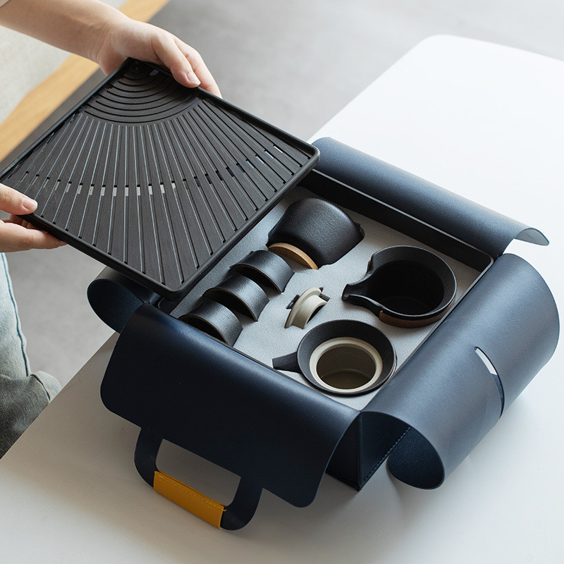 急須 湯呑み セット ティーポット 番茶器セット 茶器揃 陶磁茶具セット 茶器 茶皿 旅行ティーセットー カップ シンプルな和風 収納バッグ付き 茶器乾燥ティートレー お出かけ用 和風急須 3杯セット 6点入 おしゃれ 茶道具｜PixiePocket