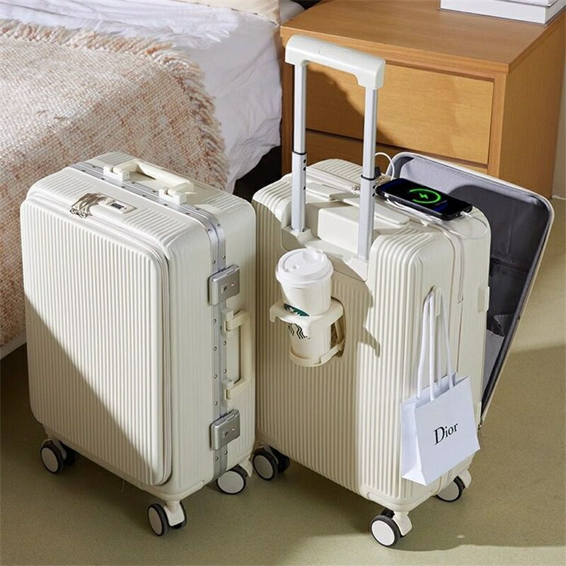 スーツケース フロントオープン 前開き?USBポート付き キャリーケース Sサイズ 41L 機内持ち込み 3-5日用 泊まる カップホルダー付き ファスナータイプ キャリーバッグ 軽量設計 ダイヤル式ロック 静音 消音 ダブルキャスター 大容量 修学旅行 海外旅行 トラベル 国内旅行|PixiePocket