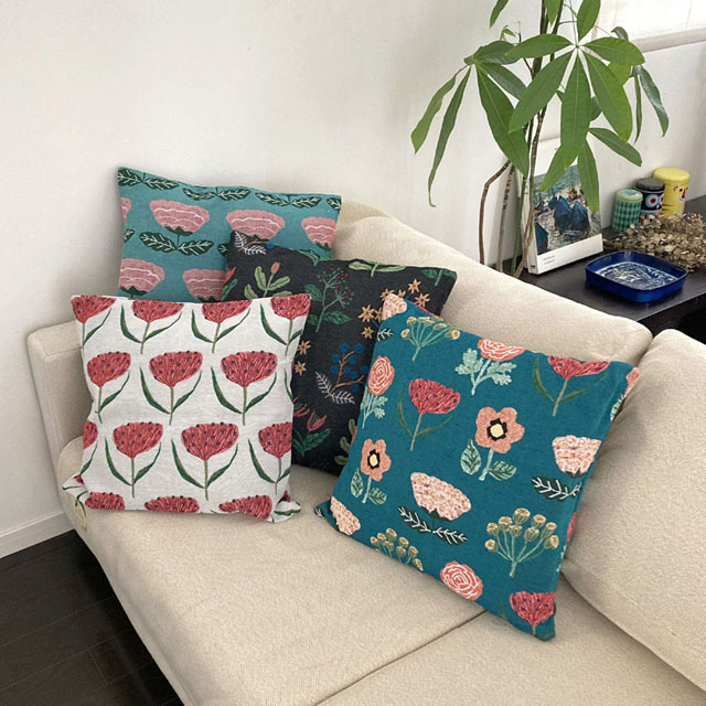 新品　松尾ミユキ　クッションカバー　菜の花　45×45cm 松尾ミユキ クッションカバー カバー 46cm 刺繍 花柄 フラワー 北欧