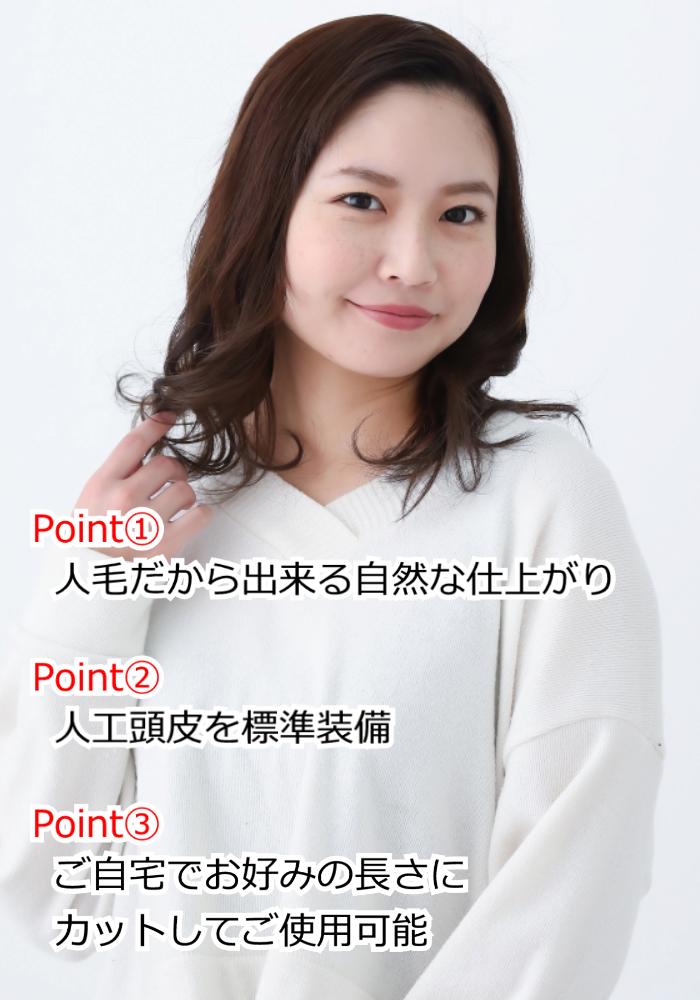 人毛ヘアピース部分ウィッグ人毛100%頭頂部かつら女性用
