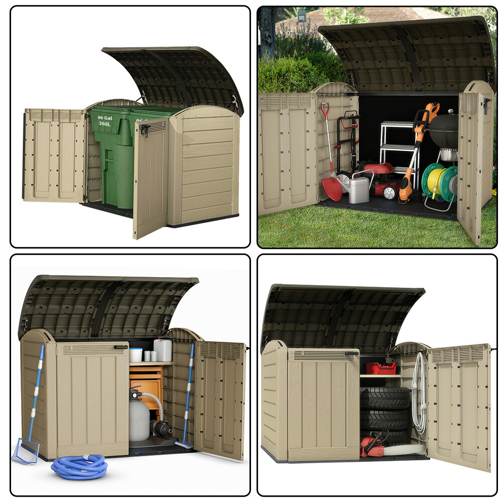 魅力的な 屋外収納ストッカー 屋外収納庫 屋外用物置 収納ボックス 収納庫 ストレージ コンテナ ボックス 物置 防水 プラスチック 自転車収納 おしゃれ 海外風 大きい 大型 大容量 ベランダ 収納 庭 玄関 雨 水に強い ゴミ箱 分別 ゴミ置き場 Sale 公式通販