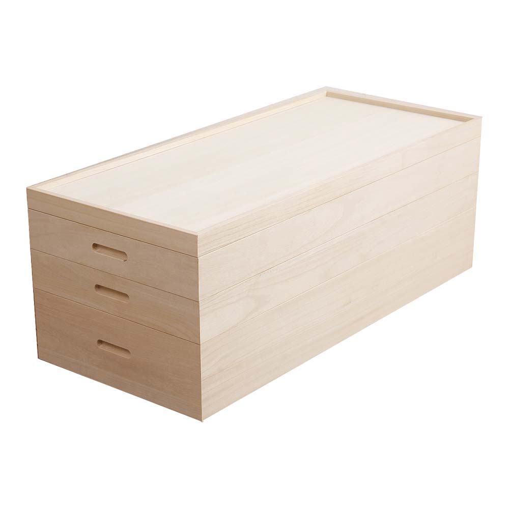 【美品】桐箱3段　蓋付き桐ケース　着物 衣装箱 収納ケース 和家具 桐 衣装ケース 衣装箱 3段 幅91cm 日本製 （ 完成品 桐衣装箱