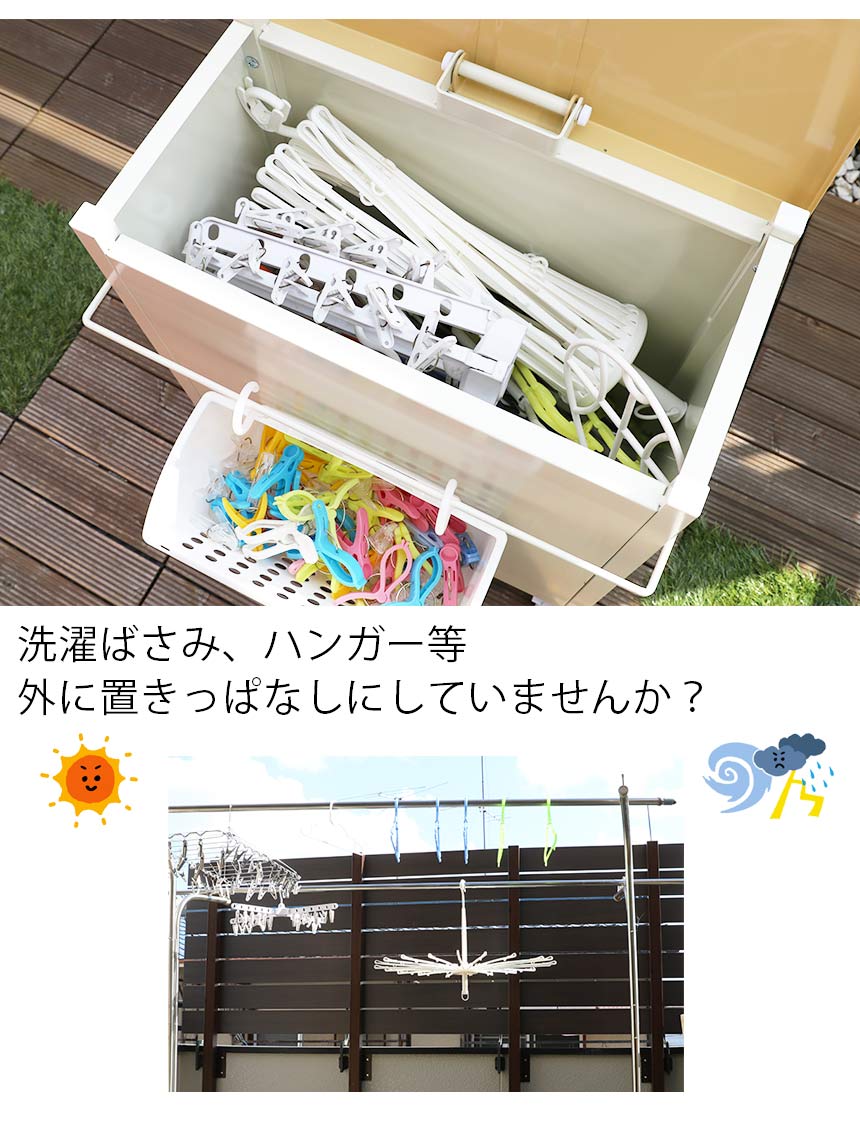 ハンガー入れ おしゃれ雑貨 ゴミ箱 マンション ベランダ 洗濯ハンガーボックス 物置 ごみ箱 おしゃれ ランドリー 洗濯ハンガー スリムに置ける おしゃれ ベランダ収納庫 ストッカー 店 ハンガーが片付く 省スペース 洗濯バサミ 日本製 キャスター付き 収納ボックス