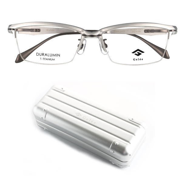 一位置づける上の老眼鏡 マルチコートレンズ Gelee ジュレ ジュラルミン＆チタン メガネひな形 成人男性用 ナイロール かっこいい 真四角型 ちょい悪 強面 荒いひな形 二分の一リム チタンひな形 眼鏡容れもの付 年がしら水のみ 読みもの水のみ 読みもの用眼鏡