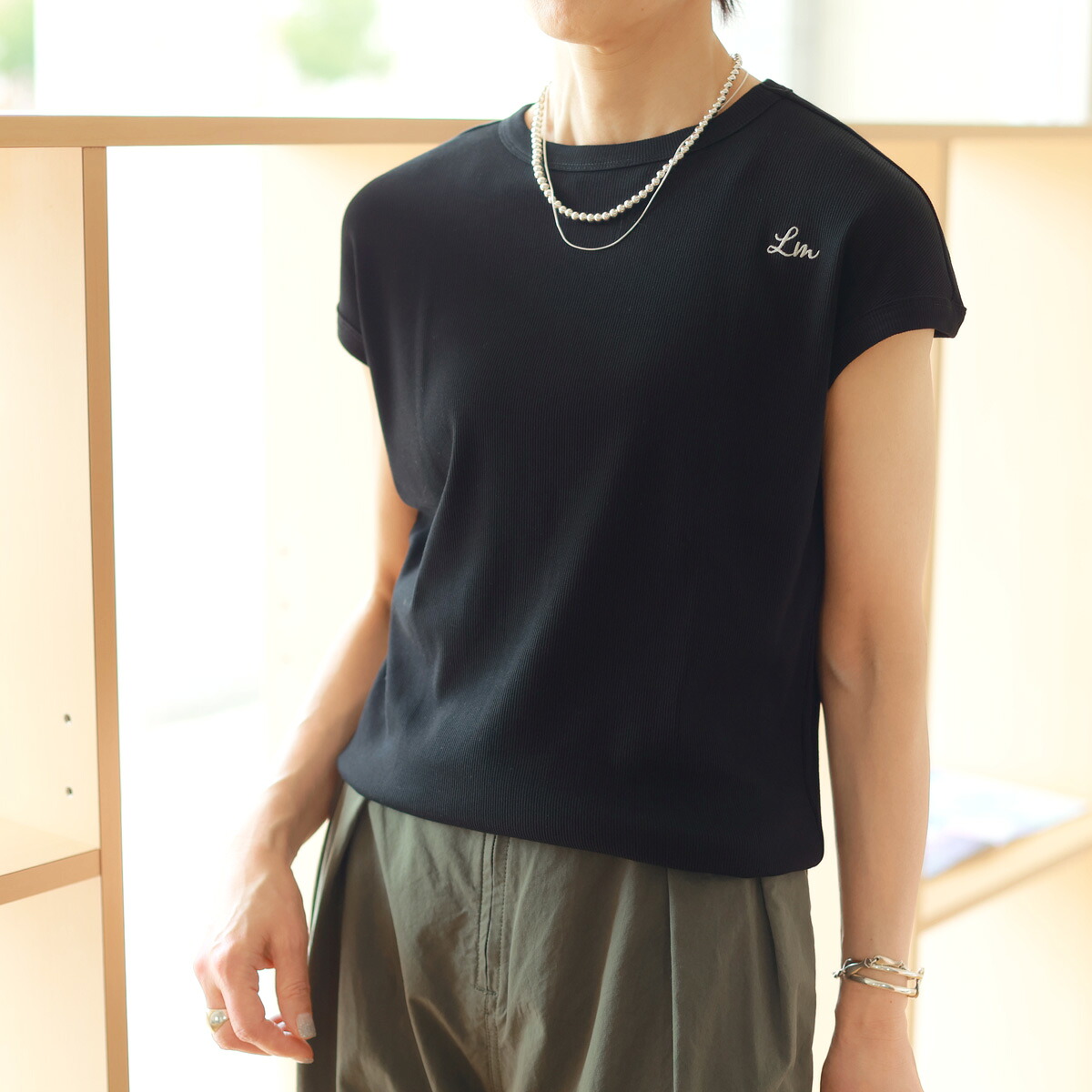 Le MARAIS (ル マレ)　ワンポイント エンブロイダリー 　フレンチスリーブテレコ カットソー【 レビューキャンペーン対象商品 】