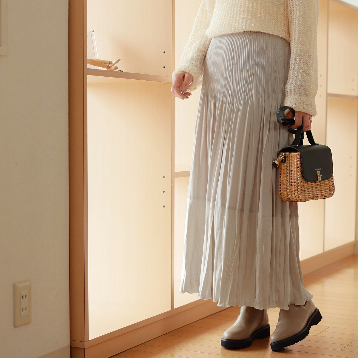 【サマーSALE 7/11 20:00 START】ADAWAS (アダワス) ダルサテン切替 マジックプリーツ スカート|Planino(プラニノ)