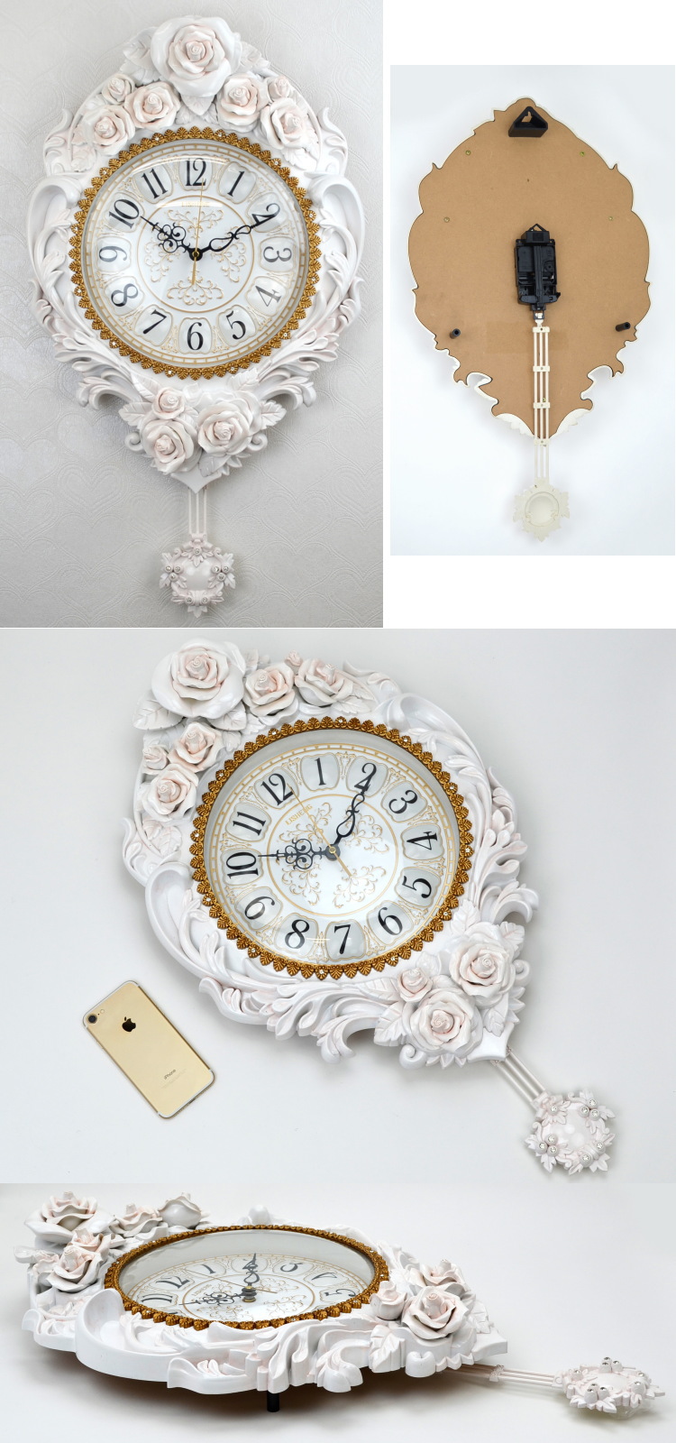超人気 輸入雑貨 ヨーロピアン 薔薇 プリンセス振り子付き壁掛け時計