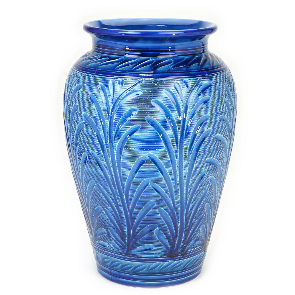 イタリア製 陶器 傘立て グラフィート ブルーリーフ ブルー 青色 幾何学模様 アンブレラスタンド おしゃれ 傘たて 輸入雑貨 レインラック ヨーロッパ クラシック アンティーク 壺 花瓶 フラワーベース 素焼き ハンドメイド ギフト包装無料 Breathefreely Org Uk