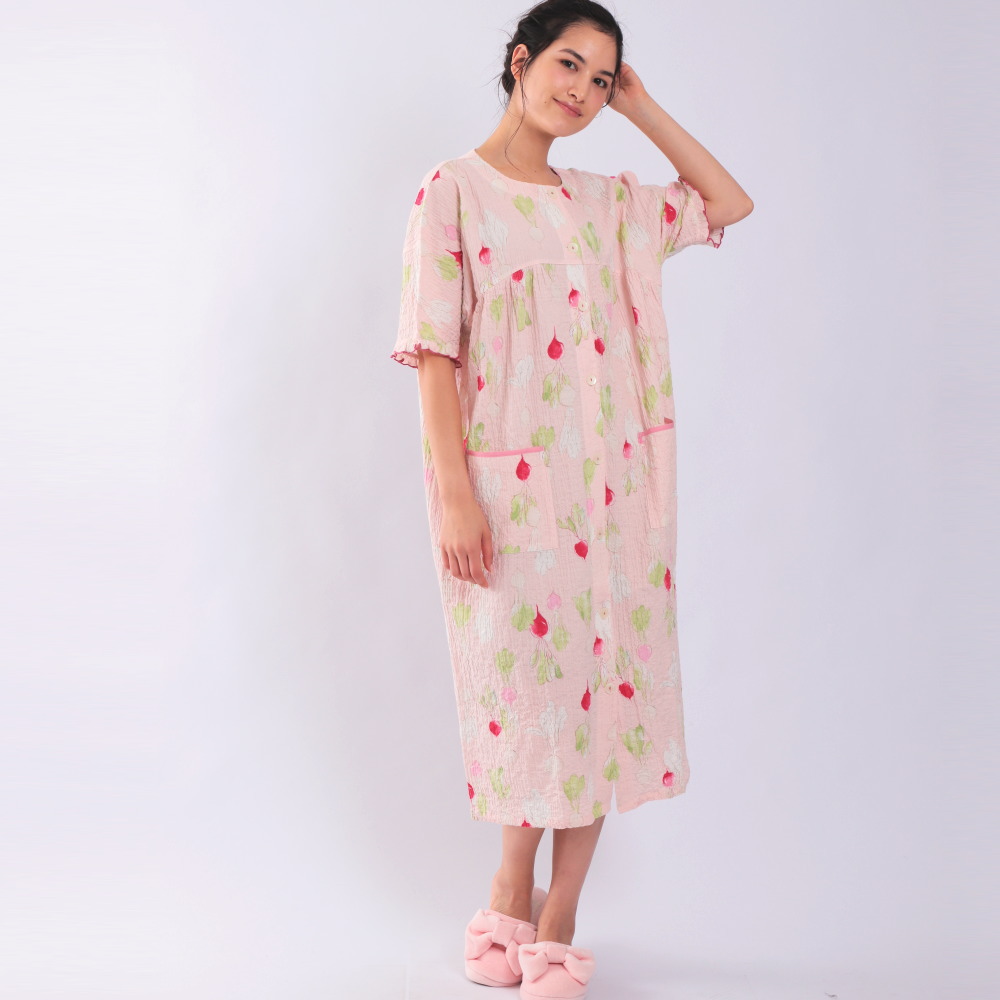 ナルエー ワンピース シャーリングボイルラディッシュptピンク ブルー クリーム Lサイズnarue ネグリジェ 春夏 春 夏物 ルームウェア 綿100 涼しい 速乾 寝巻き パジャマ 高級 安眠 睡眠 部屋着 かぶり 柔らか 五分袖 ドレス おしゃれ かわいい ギフト包装無料