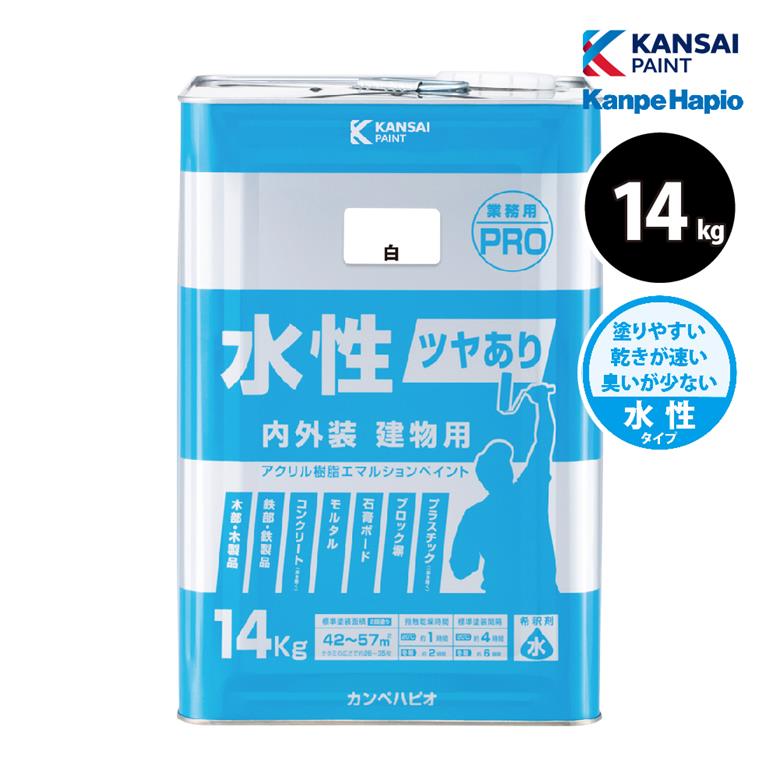 カンペハピオ 水性ツヤあり建物用PRO 14kg 全5色 水性塗料 鉄 木 コンクリート 防カビ剤 防サビ剤 配合｜ものうりばPlantz