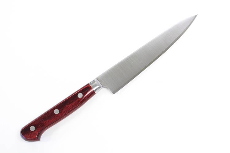 【高村刃物】鍔付スーパーゴールドワインレッド柄ツバ付口金付ペティナイフ150mm『有料お名前入れ対応』【粉末ステンハイス鋼両刃/果物ナイフ/本割込包丁/合羽橋かっぱ橋/高硬度/高靭性/高耐磨耗性/鍛造/越前打刃物/武生R2ハイス】【送料無料】
