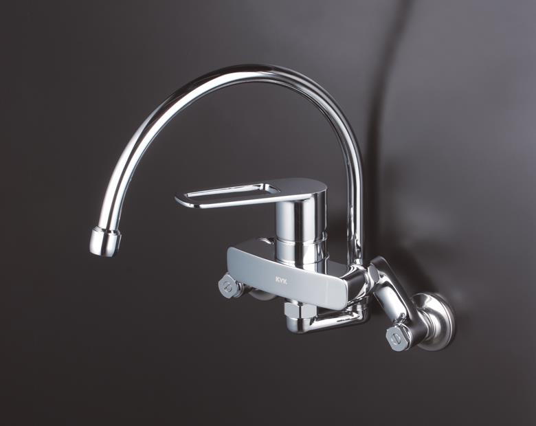 水栓 スワン型パイプ シングル混合栓 MSK110KRGT KVK