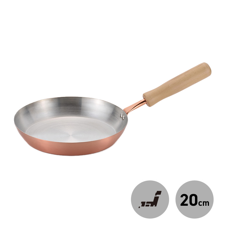千歳 木柄 純銅 フライパン 20cm 日本製 CS-024|ものうりばPlantz