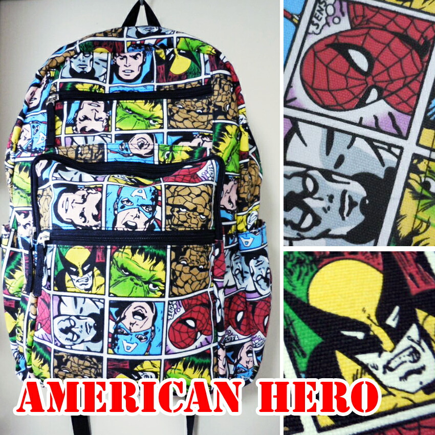 楽天市場 かわいいリュック おしゃれ アメコミリュック Americanhero アメコミ ハルク スパイダーマン シルバーサーファー スーパーマン キャプテンアメリカ 個性的 ディパック アベンジャーズ マーベル リュックサック レディース 男子におすすめ ヴィレバン パステル