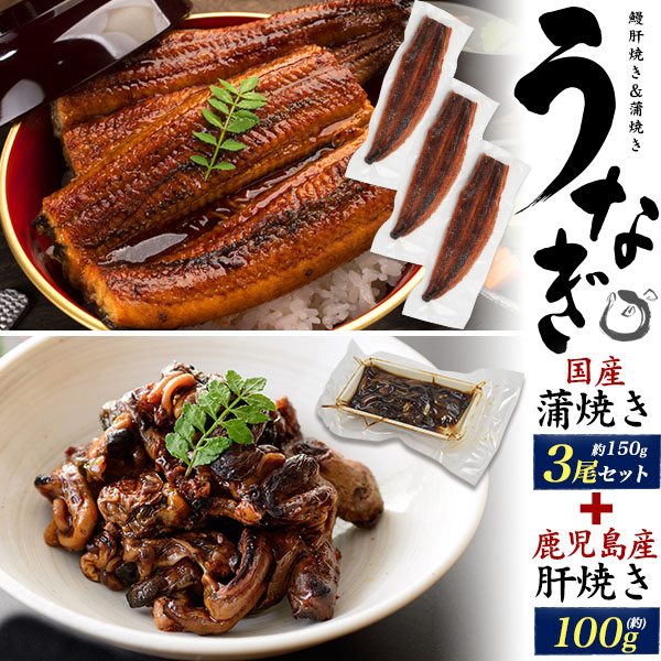 【国産 うなぎ蒲焼き+肝焼き セット】国産 無頭うなぎ蒲焼き 約150g×3尾 鹿児島県産 うなぎ肝焼き 100g タレ付属 国産 ウナギ かば焼き パリふわ 関西風 お惣菜 おかず 贅沢 ご褒美 珍味 お魚 お取り寄せグルメ ギフト 土用の丑の日 冷凍 直送w【送料無料】