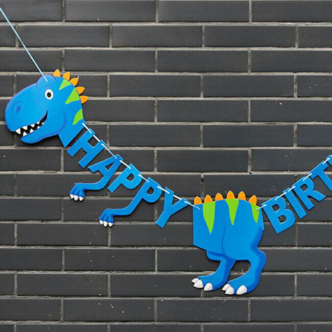 楽天市場 バースデーバナー ブルー ダイナソー 誕生日 ガーランド 恐竜 ペーパー フラッグ バナー レターバナー Happy Birthday 誕生日 飾り Kufuu