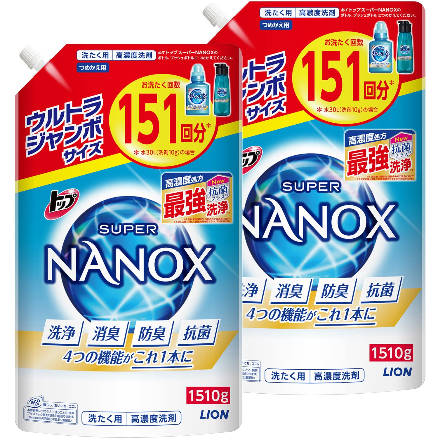 【まとめ買い 大電気容量1510ml 2個】 いの一番 ナノックス(NANOX)  螢光剤・ケイ素樹脂無足し加える 高濃さ 洗い濯ぎ中性洗剤 流動物 詰め替え ウルトラジャンボ1510g×2個仕掛ける