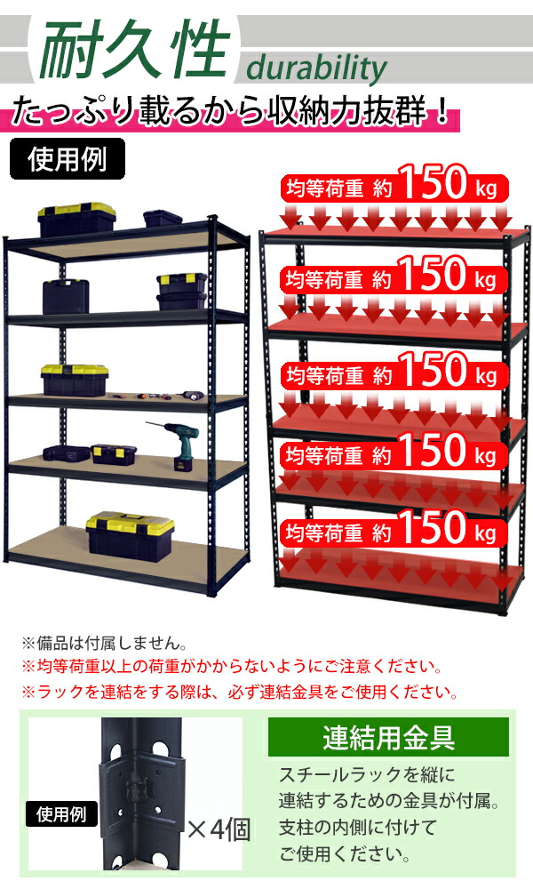 【楽天市場】送料無料 5段 スチールラック MDF板 ブラック ボルトレス 粉体塗装 約幅122.5×奥行48.5×高さ183cm 高さ調節