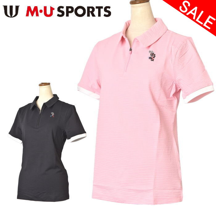50％OFFセール MUスポーツ ゴルフ M・U SPORTS 半袖ハーフジップポロシャツ レディース 2025春夏新作 送料無料 M-L-LL トップス エムユースポーツ 最強配送 アウトレット