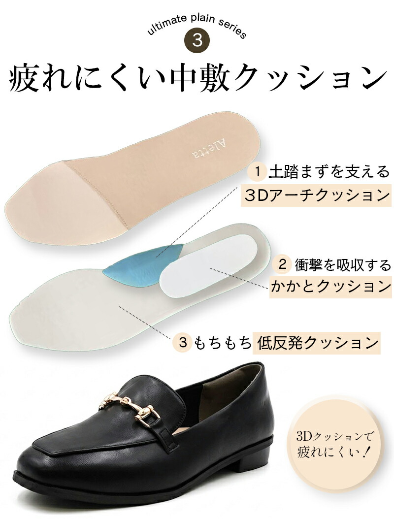 【楽天ランキング1位獲得】再入荷！痛くない 歩きやすい ローファー レインシューズ 走れる レディース 防水 スクエアトゥ 2.5cmヒール 4E 静音 ビットローファー パンプス 外反母趾気味 甲高 幅広 22-25.5cm 送料無料 ラルーナ 黒 ALETTA