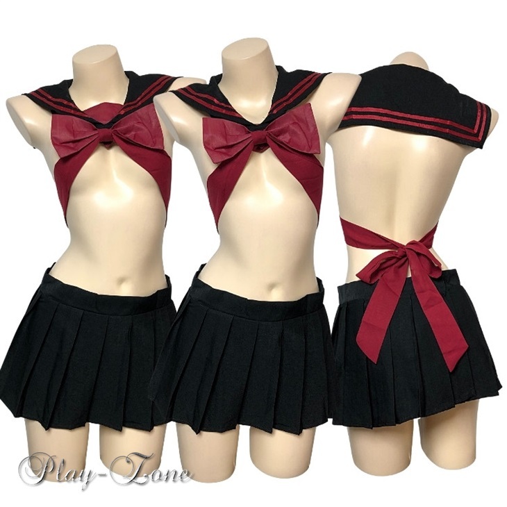 【送料無料】セーラー服コスプレセクシーコスチューム学生服コスプレかわいい女学生仮装女子高生制服学生JKマイクロミニ学生服コスチュームスカート黒/赤D057New