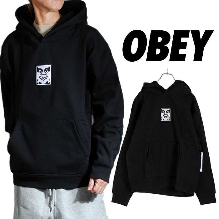 オベイ  ロゴタイプ パーカー OBEY  汗水 レディース メンズ アメカジ 表どおり  黒いこと 黒 大層らしい大きさ ティーシャツ 大層らしい大きさ 裏起毛 朦々たる 父の日差し上げ物