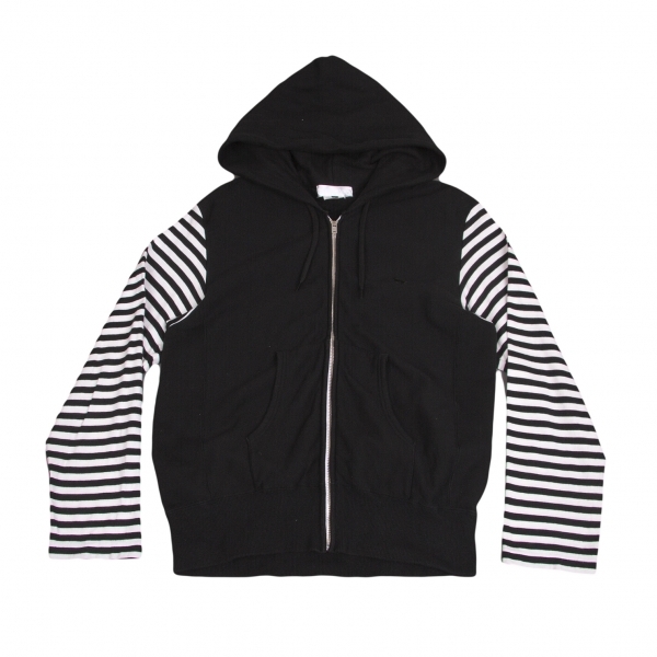 white hoodie with black stripes on sleeves