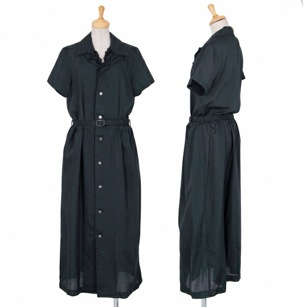 レディースファッション ワンピース ローブドシャンブル レディース 紺m位 中古 見返しフリル半袖シャツワンピース Garcons Des Comme Chambre De コムデギャルソンrobe トップ Www Maisbeiras Com