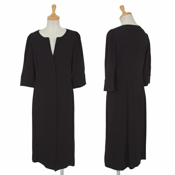 50 Off レキップヨシエイナバl Equipe Yoshie Inaba アムンゼン七分袖ノーカラーワンピース 黒38 中古 レディース 激安ブランド Elcielogirasoria Com