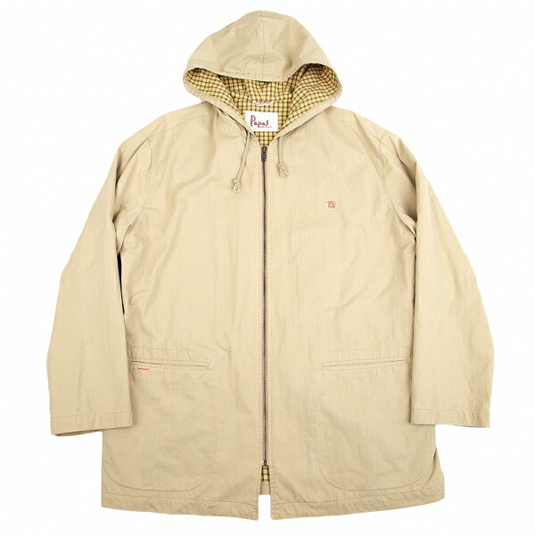 【中古】 パパスPapas 裏チェックジップアップフーディジャケット ベージュL【メンズ】
