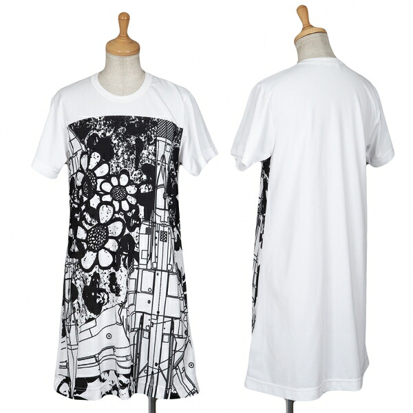 【中古】 コムデギャルソンCOMME des GARCONS グラフィックプリントメッシュロングTシャツ 白S【レディース】｜PLAYFUL