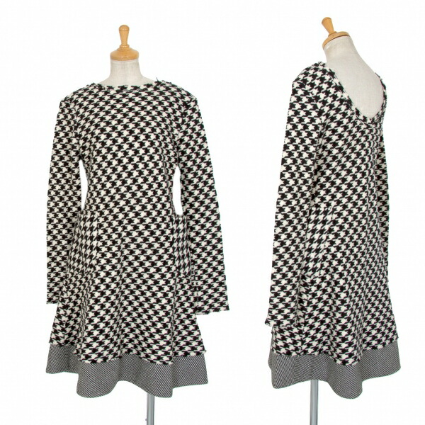 【中古】 ヨウジヤマモト ファムYohji Yamamoto FEMME ハウンドトゥース裁ち切りワンピース 黒オフ1【レディース】｜PLAYFUL