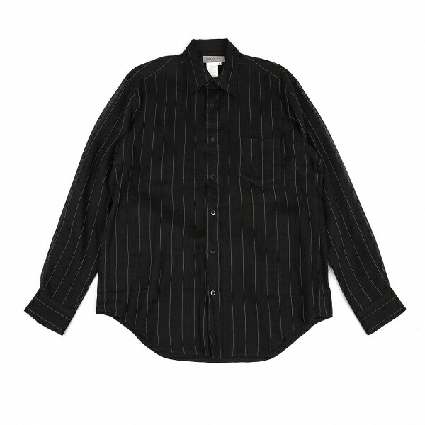 大人気定番商品 カジュアルシャツ Pour Yamamoto プールオムyohji ヨウジヤマモト Homme メンズ 黒4 中古 リネンストライプレイヤードシースルーシャツ Www Dupaaustralia Com