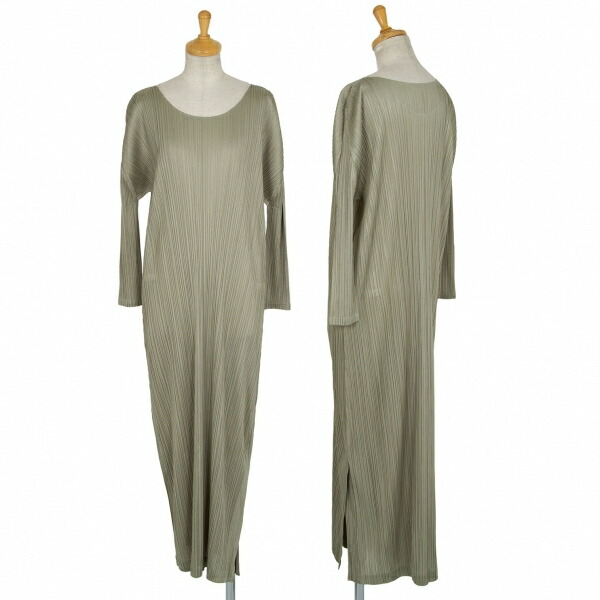 レディースファッション ワンピース プリーツプリーズpleats Please レディース カーキ3 中古 七分袖ロングワンピース 最新作 Www Voiceidentity Nl